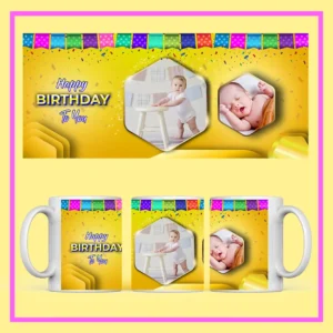 Personalized Birthday Mug with custom photo and Happy Birthday design – Custom printed coffee mug gift for birthdays