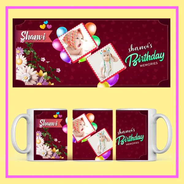 Personalized Birthday Mug with custom photo and Happy Birthday design – Custom printed coffee mug gift for birthdays