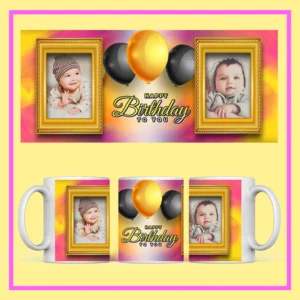 Personalized Birthday Mug with custom photo and Happy Birthday design – Custom printed coffee mug gift for birthdays