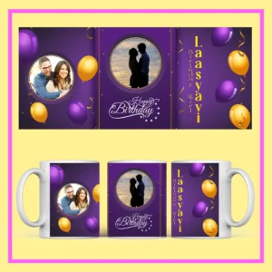 Personalized Birthday Mug with custom photo and Happy Birthday design – Custom printed coffee mug gift for birthdays