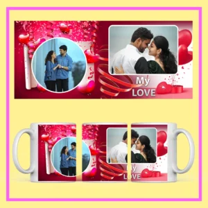 My Love Personalized Couple Mug with custom couple photos and romantic red heart design – Perfect Valentine’s Day and anniversary gift