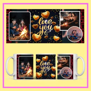 My Love Personalized Couple Mug with custom couple photos and romantic red heart design – Perfect Valentine’s Day and anniversary gift