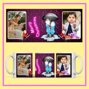 Personalized Bhai Dooj photo mug with custom printed design, featuring brother and sister picture, festive decoration, and ceramic coffee cup gift.
