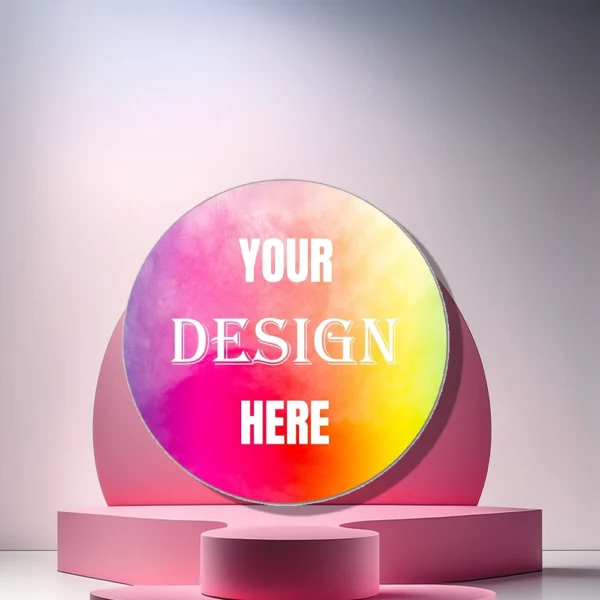 Custom round sticker mockup with colorful gradient design, customizable circle sticker for branding, packaging, events, and gifts
