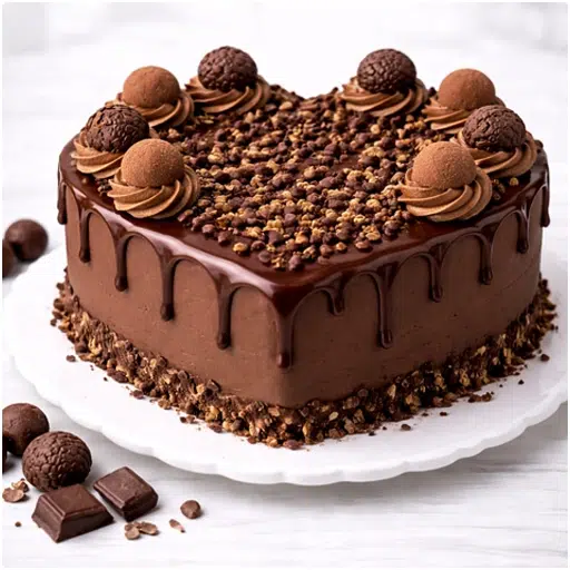 Chocolate truffle heart shape cake with same day delivery in Burdwan