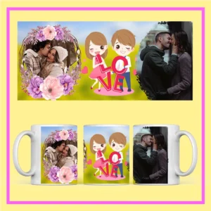 Love theme personalized couple photo mug with custom images and same day delivery in Burdwan