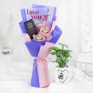 Chocolate bouquet with live plant and mug same day delivery in Burdwan