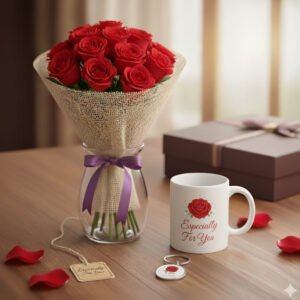 Red roses bouquet with especially for you mug same day delivery in Burdwan