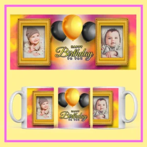 Personalized birthday dual photo mug with custom images and same day delivery in Burdwan