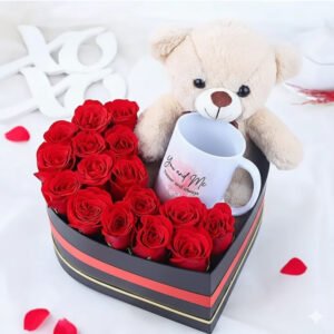 Teddy bear red rose personalized mug gift box same day delivery in Burdwan