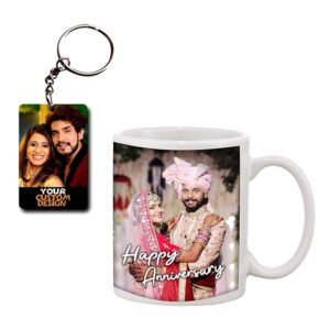 Personalized anniversary photo mug and keychain same day delivery in Burdwan