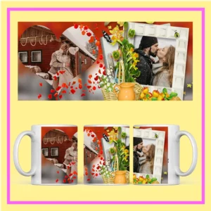 Romantic heart theme personalized photo mug with custom images and same day delivery in Burdwan