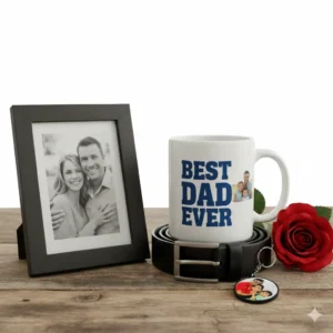 Best Dad Ever Personalized Gift Combo with Mug Photo Frame and Keychain