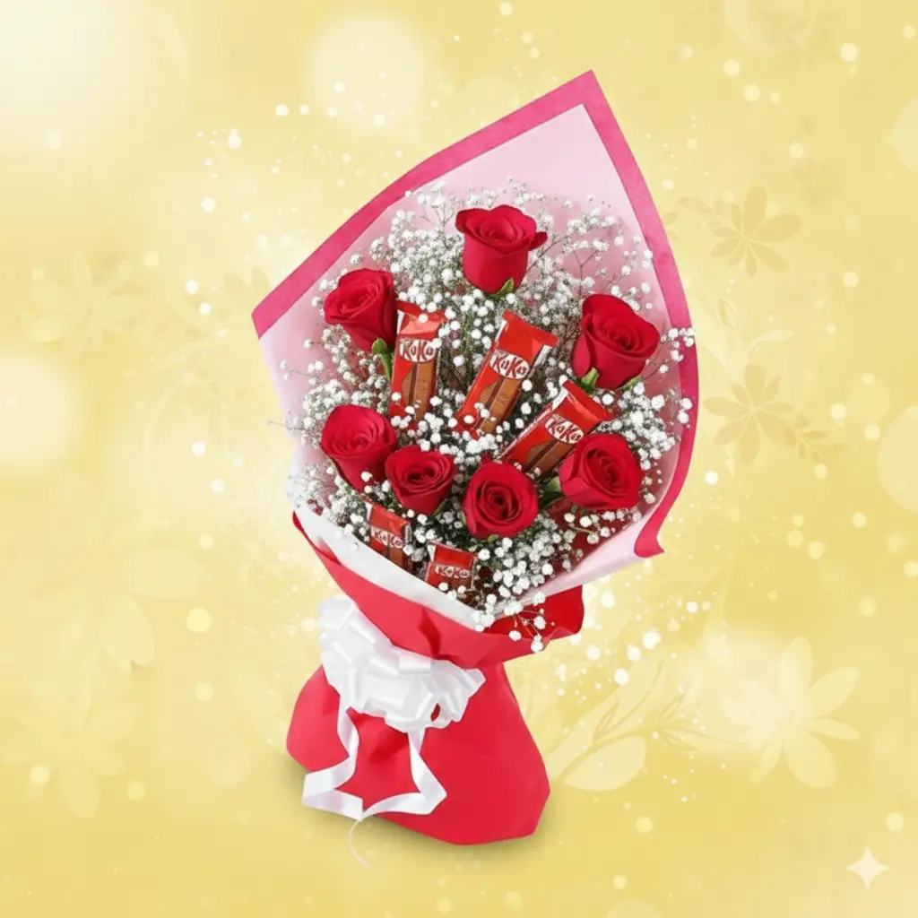 Red Roses with KitKat Bouquet | Chocolate Flower Gift - Image 2