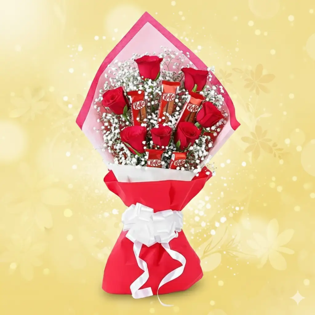 Red Roses with KitKat Bouquet | Chocolate Flower Gift - Image 3