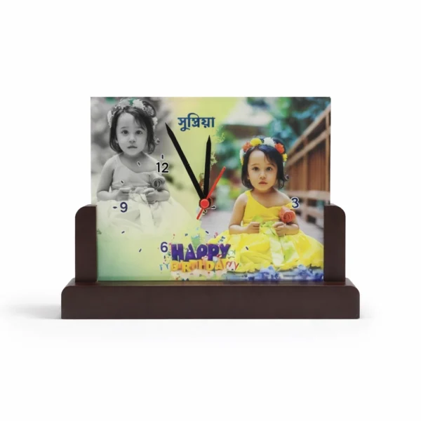 Personalized Photo Table Clock with Wooden Stand | Custom Birthday Gift ...
