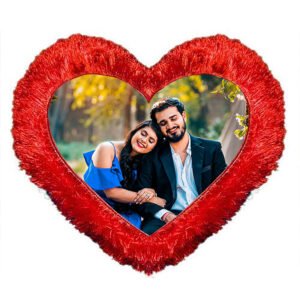 Customized heart shape fur cushion with couple photo