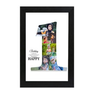 Personalized Birthday Number 1 Photo Collage Frame with baby photos in a black frame