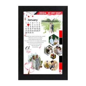 Personalized 2024 New Year romantic calendar collage photo frame with multiple couple photos and heartfelt message