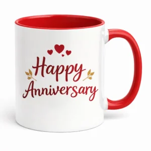 Personalized Happy Anniversary Photo Mug with Red Handle | Custom Couple Mug